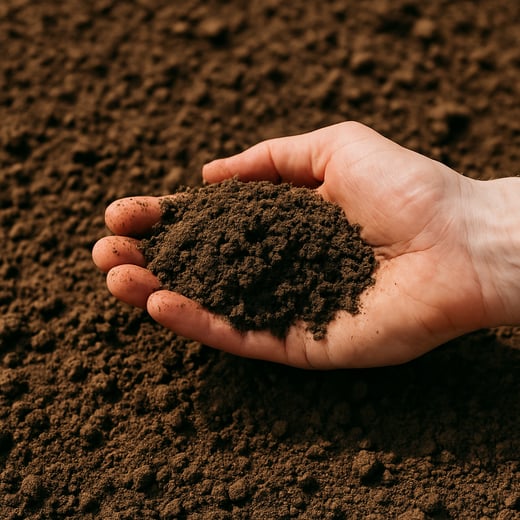 dirt and someone holding dirt in their hand